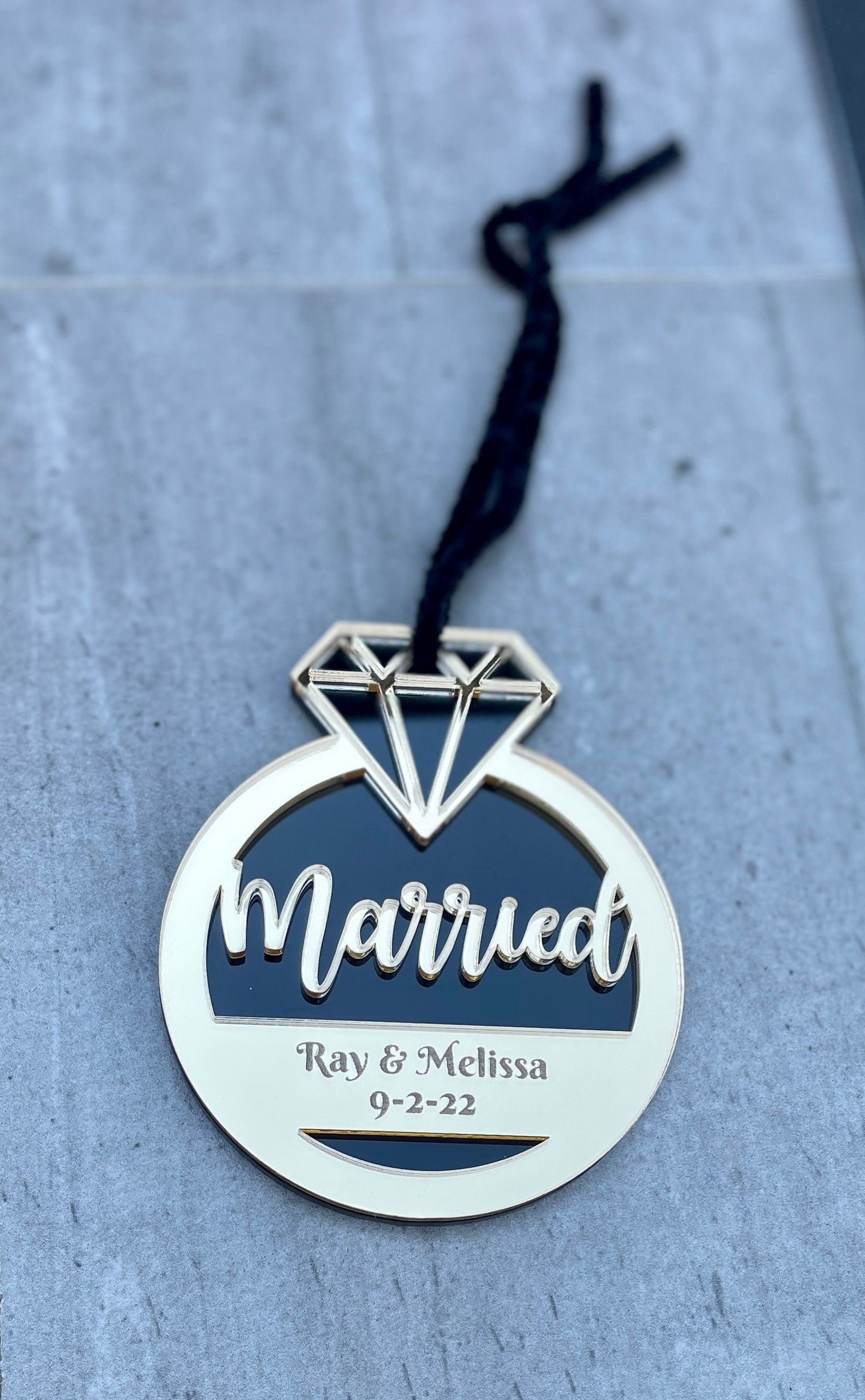 Gold Mirror Married Christmas Ornament