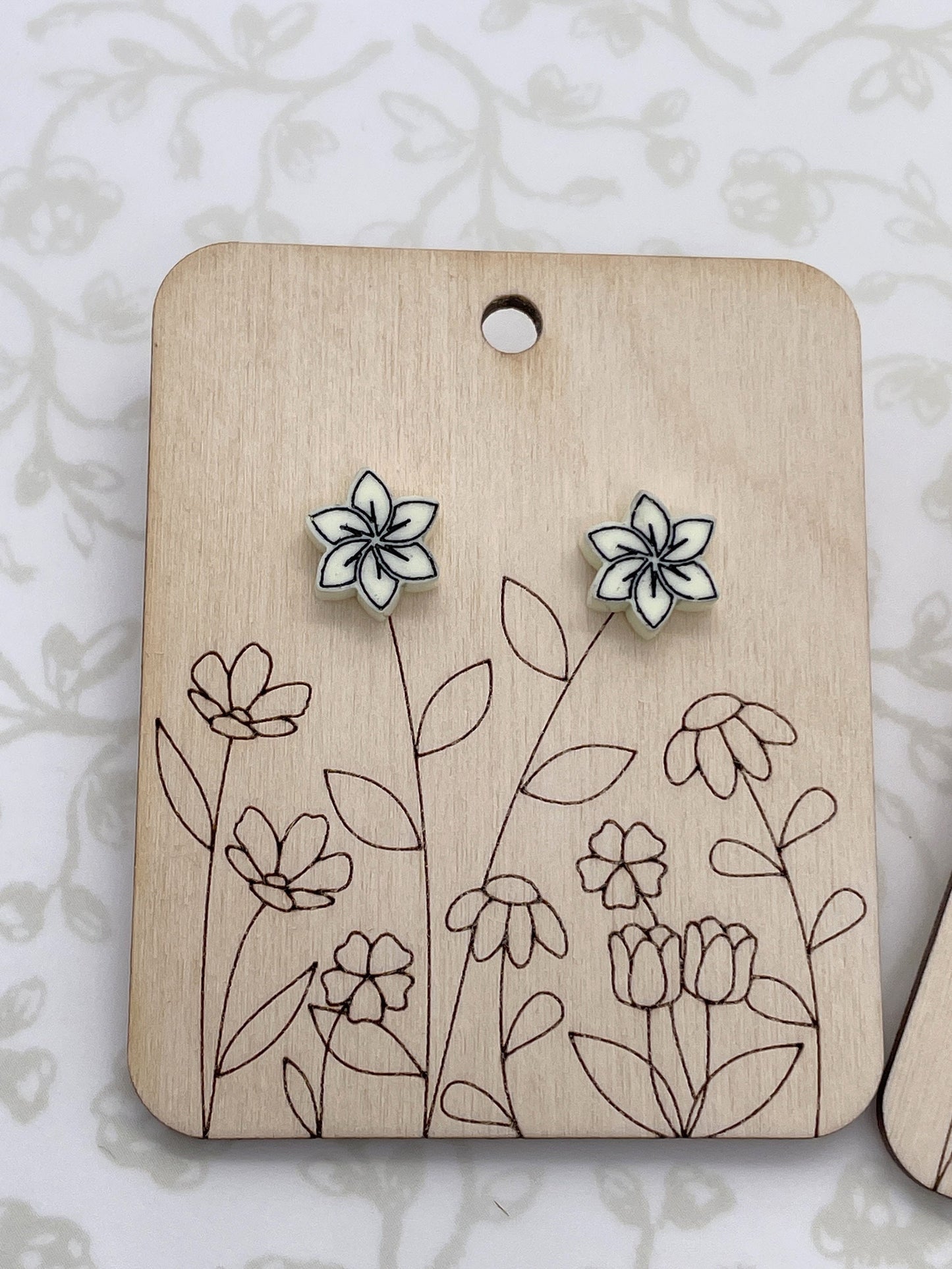 Laser Cut Forget-Me-Not Flower Wood with Resin Coating/Acrylic Stud Earrings