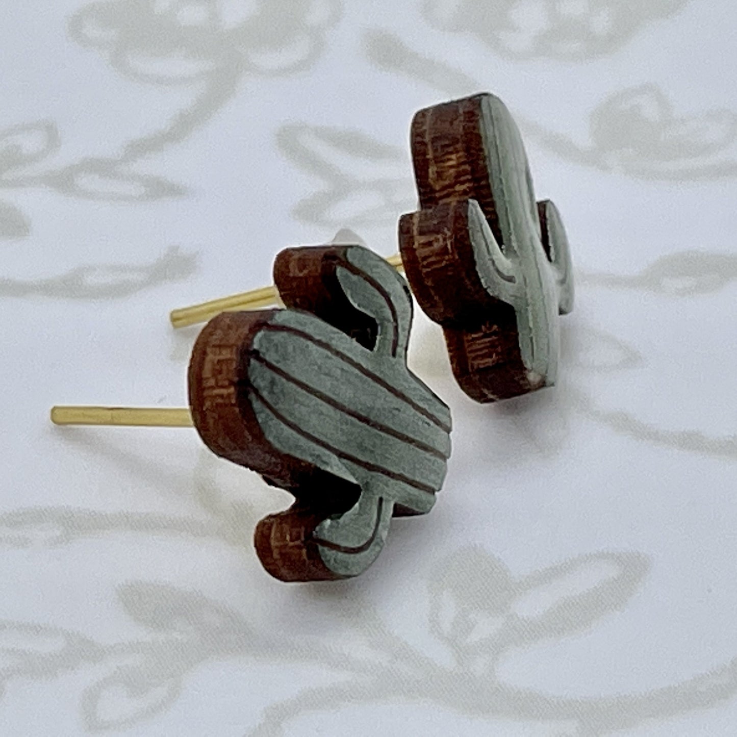 Handmade Saguaro Cactus Wood Stud Earrings with Resin Coating