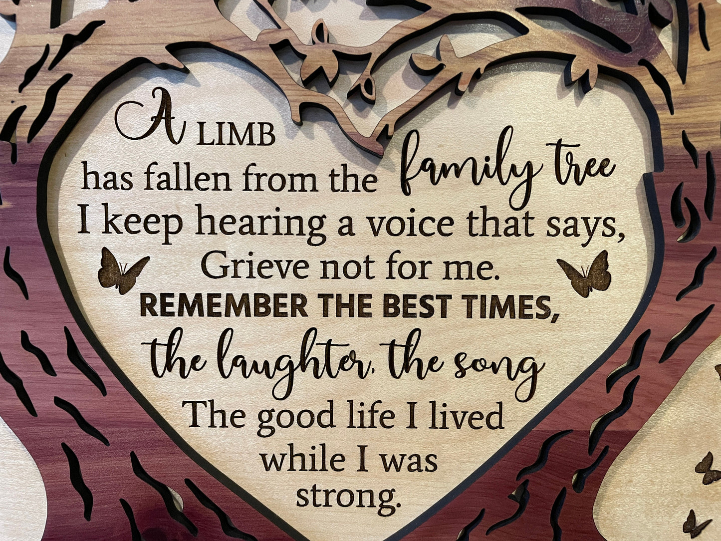 Personalized Tree Shaped Memorial Sign – Handcrafted 2-Layer Wooden Keepsake with Poem – 14x10 inches