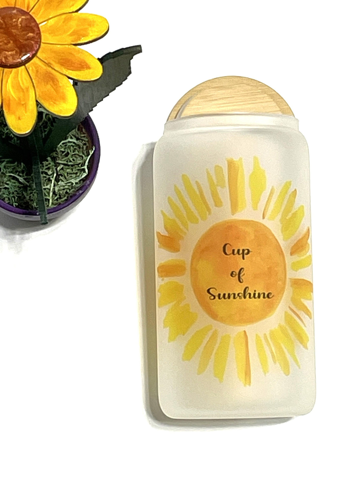 16 oz Frosted Glass Can Tumbler with Bamboo Lid & Straw