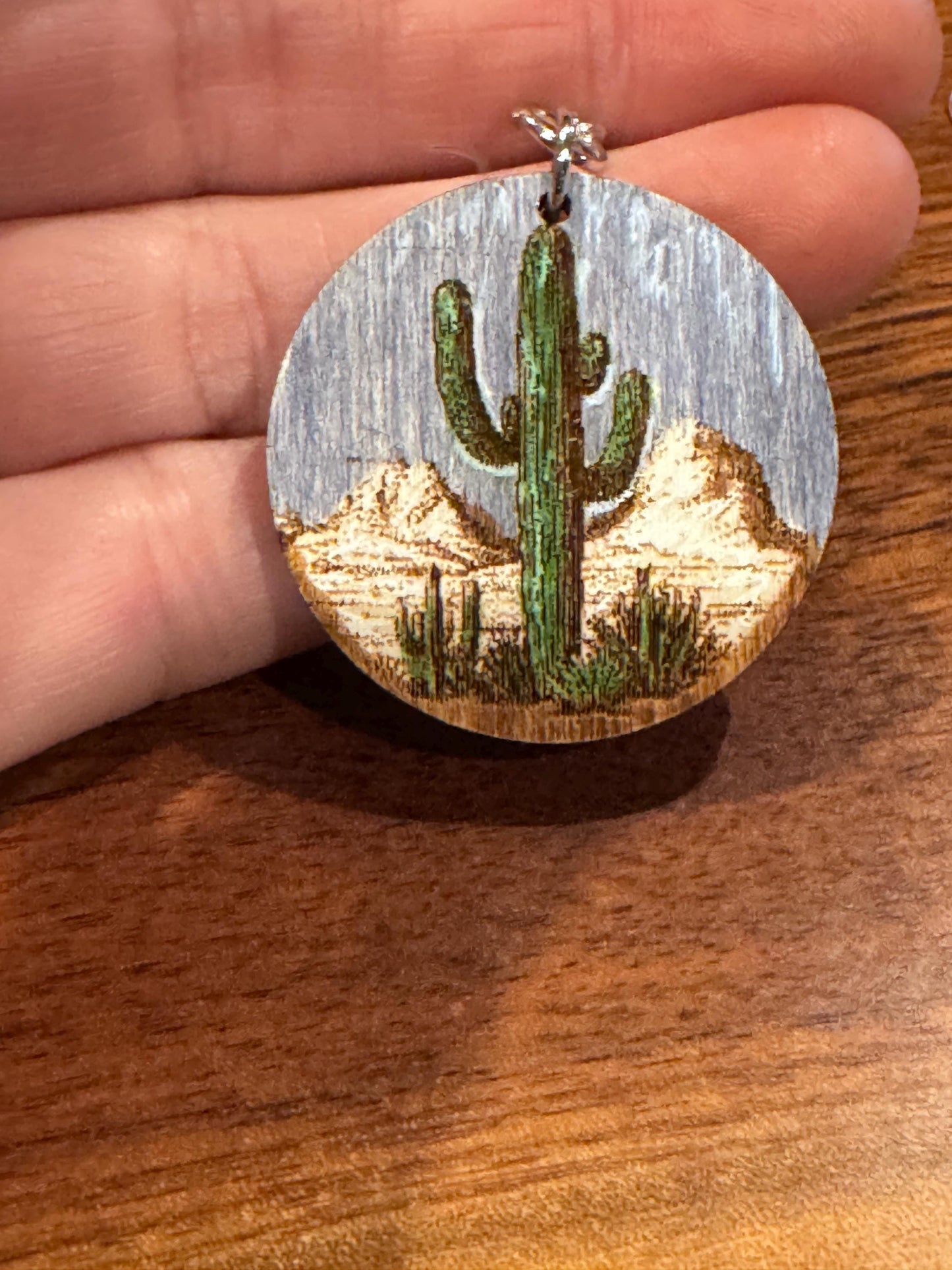 Hand Painted Saguaro Cactus Dangling Earrings