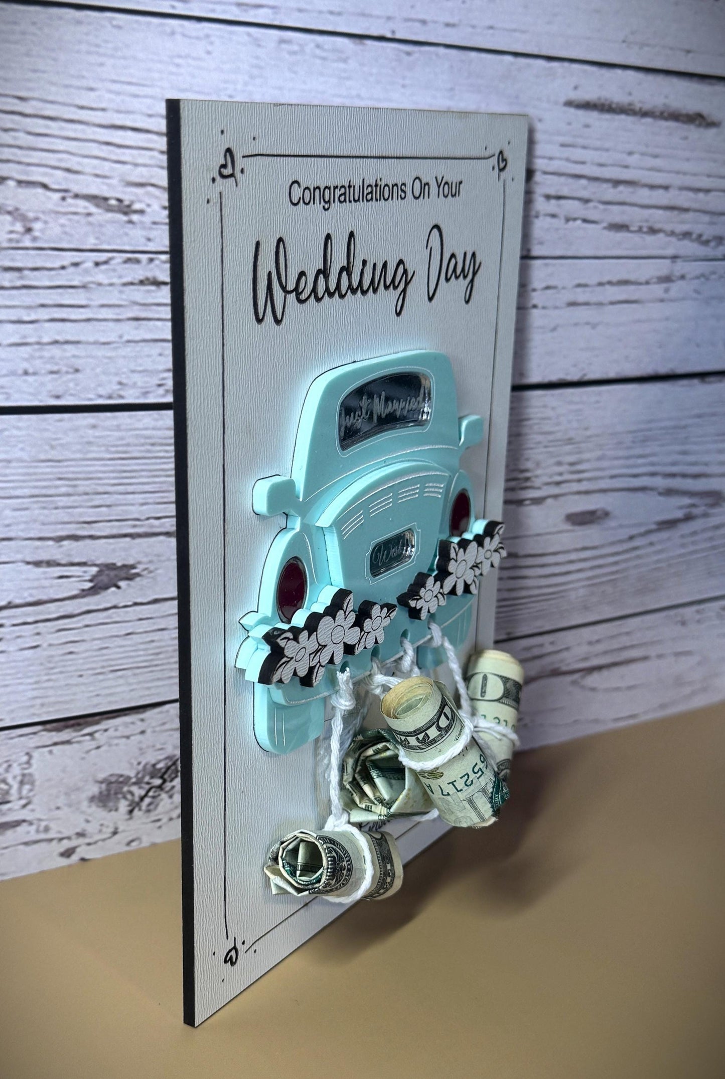 Cash and car wedding card keepsake