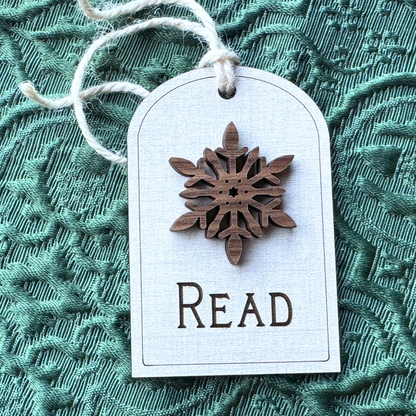 Want, Need, Wear, Read Wooden Gift Tags – Walnut Snowflake Set of 4