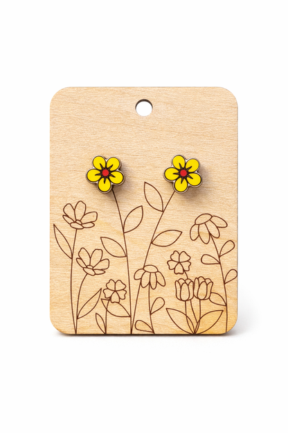 Laser Cut Periwinkle Flower Wood/Acrylic Stud Earrings