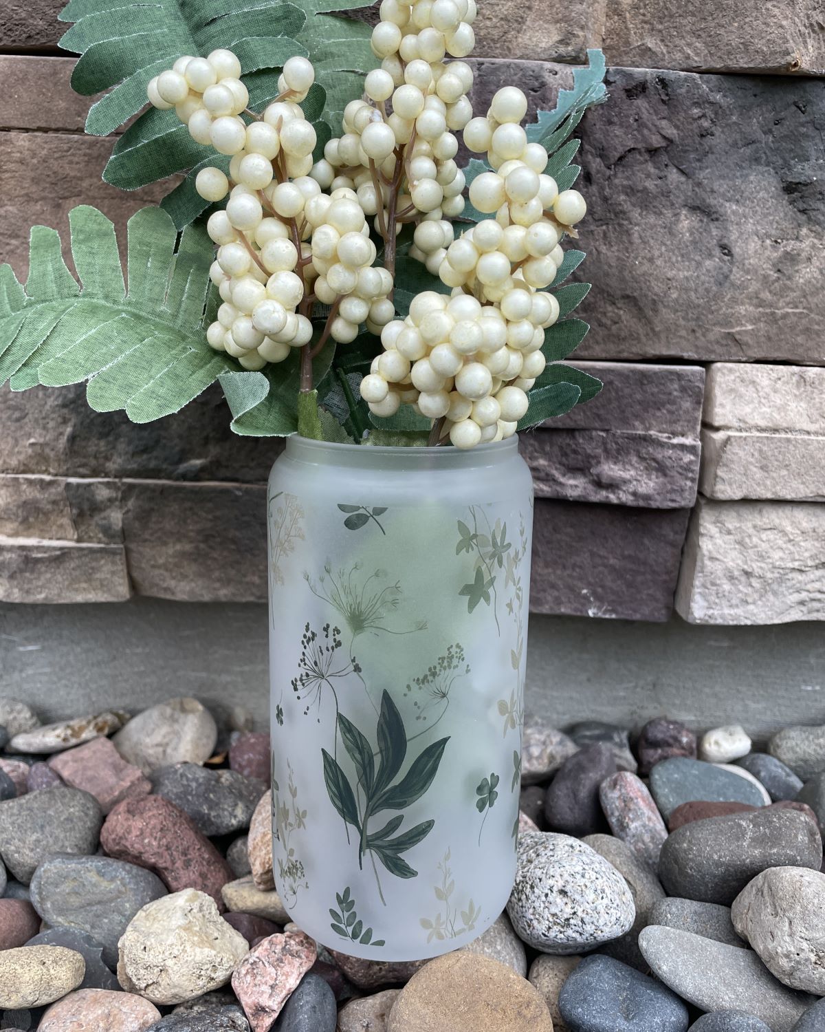 16 oz Frosted Glass Can Tumbler with Bamboo Lid & Straw