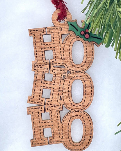 Maple & Mahogany Christmas Ornament, Joy and Hohoho, Wooden Holiday Decor