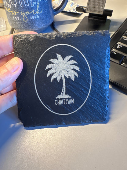 Engraved Slate Coasters – Personalized Rustic Drinkware Gift
