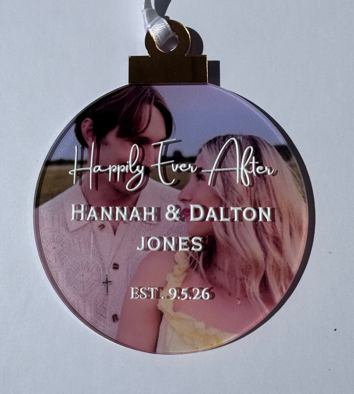 Personalized Wedding Photo Ornament | Custom Happily Ever After Acrylic Ornament with Names & Date