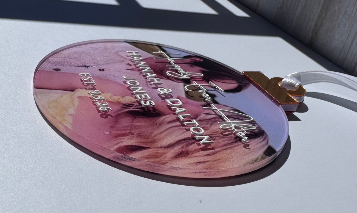 Personalized Wedding Photo Ornament | Custom Happily Ever After Acrylic Ornament with Names & Date