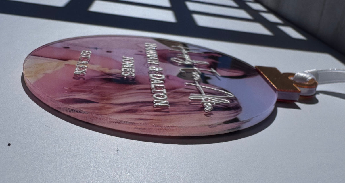 Personalized Wedding Photo Ornament | Custom Happily Ever After Acrylic Ornament with Names & Date