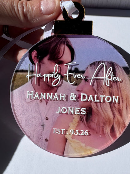 Personalized Wedding Photo Ornament | Custom Happily Ever After Acrylic Ornament with Names & Date