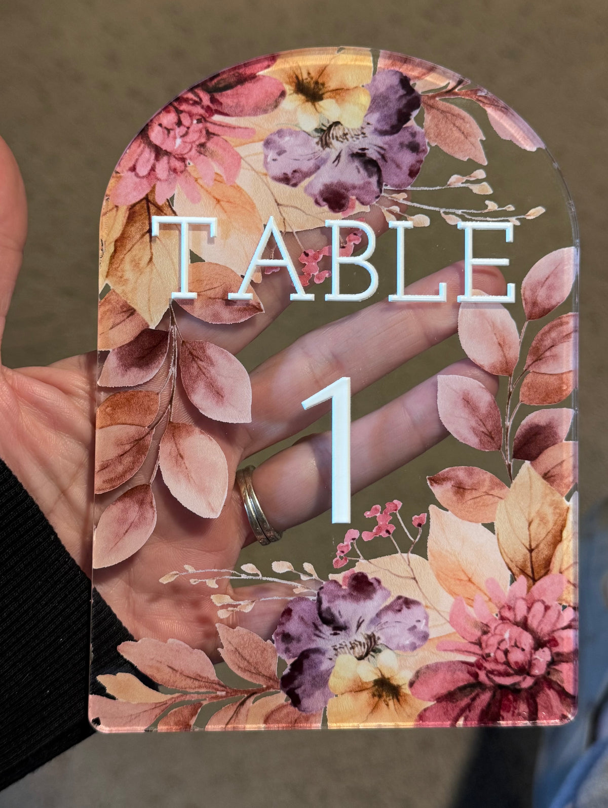 Custom Acrylic Wedding Table Numbers, Arch Table Number Sign with Stand, Floral Clear Acrylic Table Sign, Personalized Reception Decor