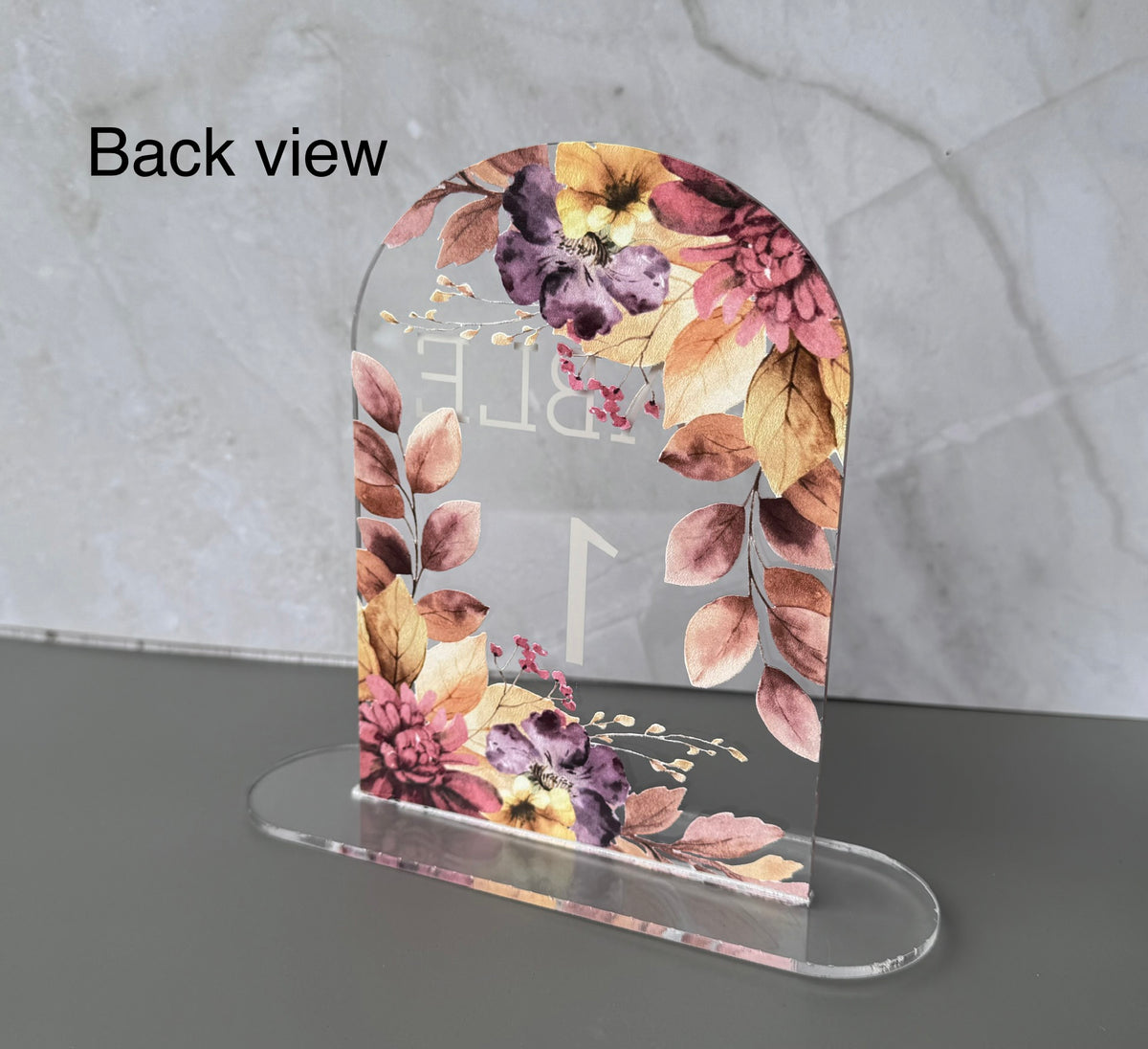 Custom Acrylic Wedding Table Numbers, Arch Table Number Sign with Stand, Floral Clear Acrylic Table Sign, Personalized Reception Decor