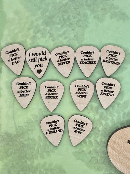 Laser Engraved Birch Wood Guitar Pick Box, Personalized Gift