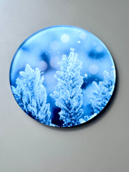 Winter Acrylic Coaster Set of 4, Frosted Pine & Berry Coasters with Cork Back, Custom Photo Coasters, Christmas Hostess Gift