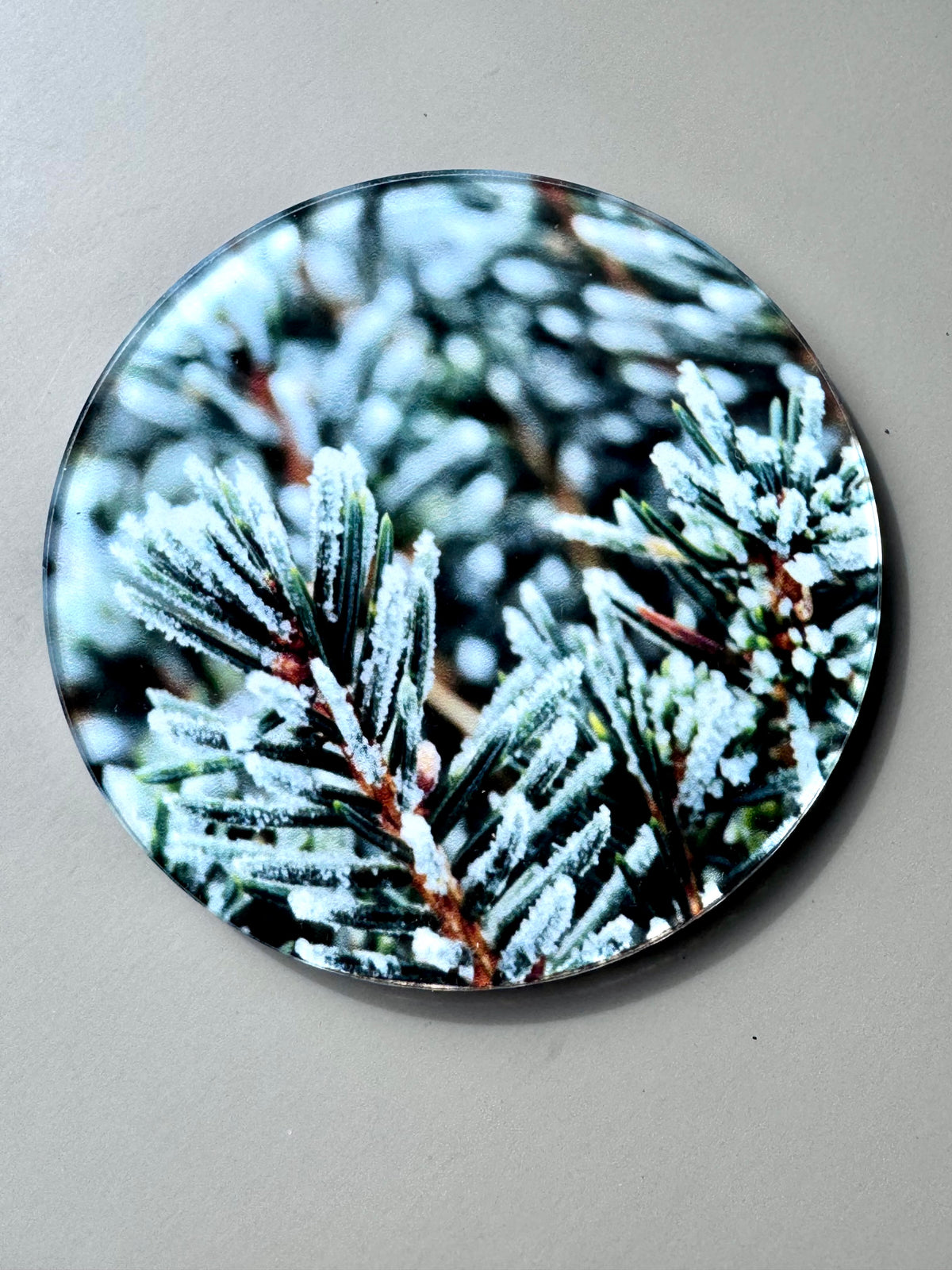 Winter Acrylic Coaster Set of 4, Frosted Pine & Berry Coasters with Cork Back, Custom Photo Coasters, Christmas Hostess Gift