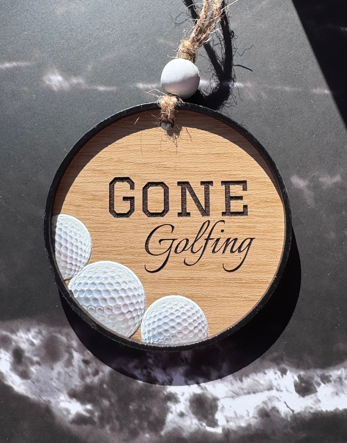 Personalized Gone Golfing Christmas Ornament – Laser Engraved Maple Wood Ornament with 3D Golf Balls, Custom Golfer Gift