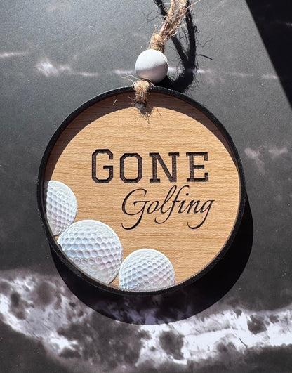 Personalized Gone Golfing Christmas Ornament – Laser Engraved Maple Wood Ornament with 3D Golf Balls, Custom Golfer Gift