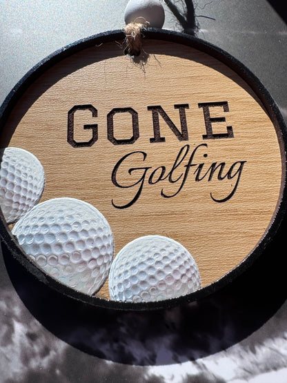 Personalized Gone Golfing Christmas Ornament – Laser Engraved Maple Wood Ornament with 3D Golf Balls, Custom Golfer Gift