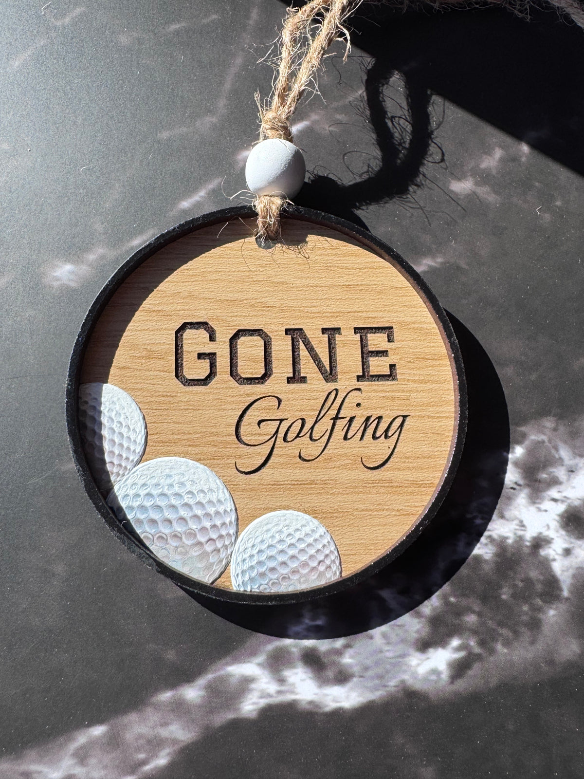 Personalized Gone Golfing Christmas Ornament – Laser Engraved Maple Wood Ornament with 3D Golf Balls, Custom Golfer Gift