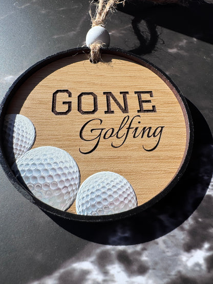 Personalized Gone Golfing Christmas Ornament – Laser Engraved Maple Wood Ornament with 3D Golf Balls, Custom Golfer Gift