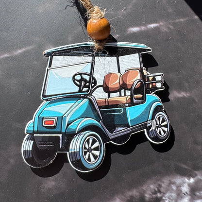 Golf Cart Christmas Ornament – Double-Sided UV Printed Wood Ornament, Gift for Golfers