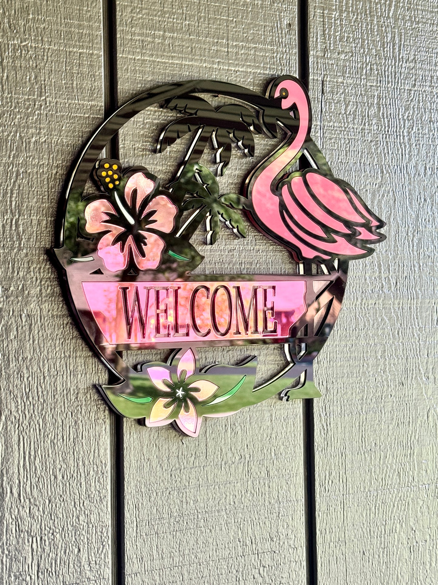 Customizable Layered Acrylic Flamingo Sign – Tropical Decor