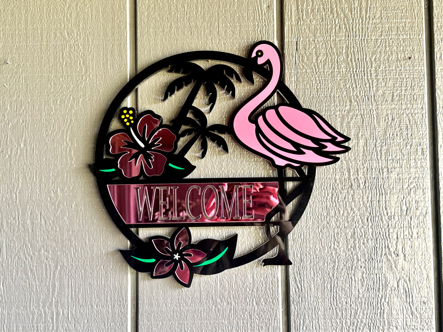 Customizable Layered Acrylic Flamingo Sign – Tropical Decor