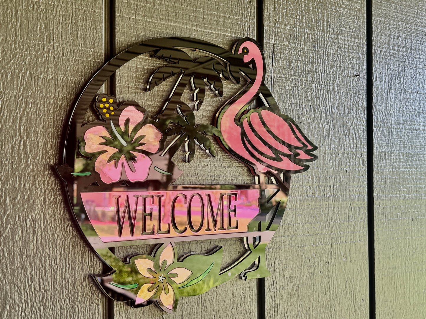 Customizable Layered Acrylic Flamingo Sign – Tropical Decor