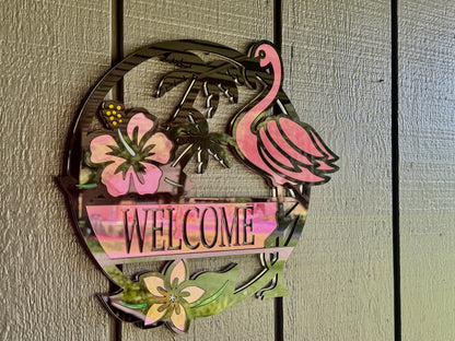 Customizable Layered Acrylic Flamingo Sign – Tropical Decor