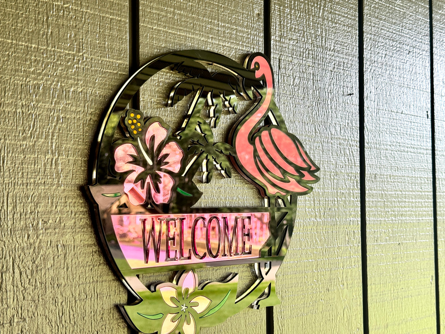 Customizable Layered Acrylic Flamingo Sign – Tropical Decor