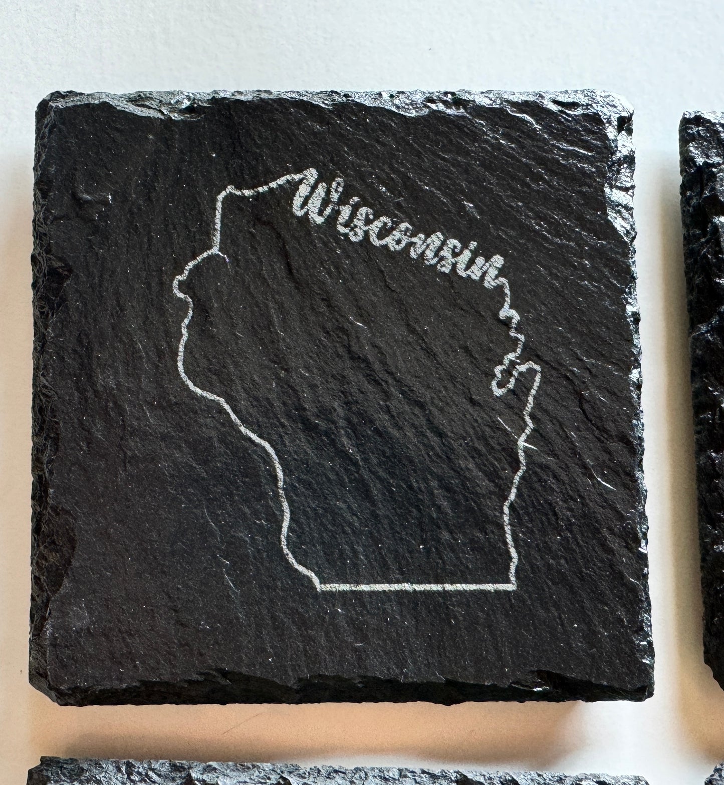 Engraved Slate Coasters – Personalized Rustic Drinkware Gift