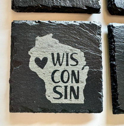 Engraved Slate Coasters – Personalized Rustic Drinkware Gift