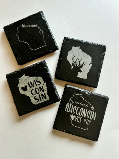 Engraved Slate Coasters – Personalized Rustic Drinkware Gift