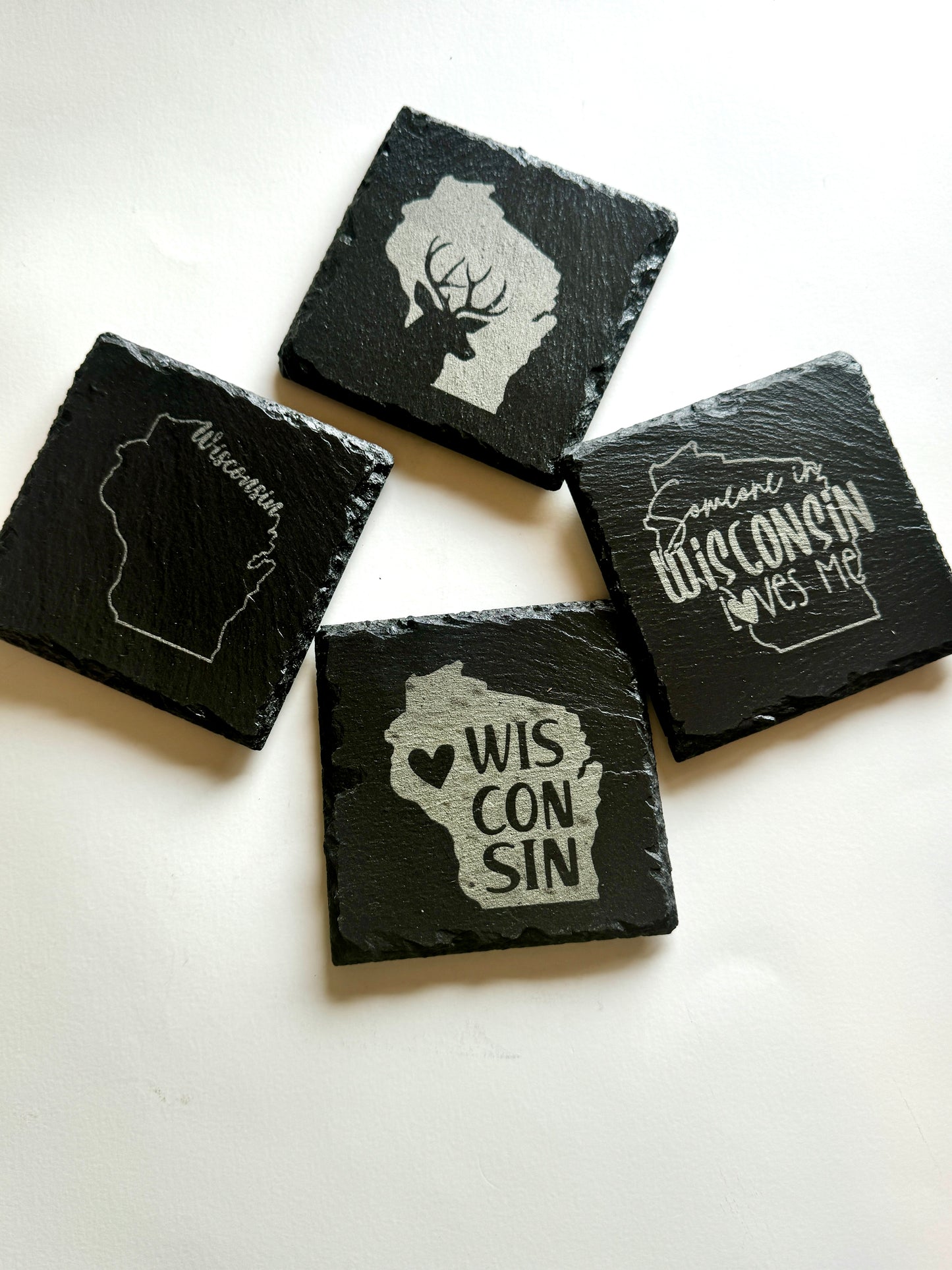 Engraved Slate Coasters – Personalized Rustic Drinkware Gift