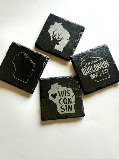 Engraved Slate Coasters – Personalized Rustic Drinkware Gift