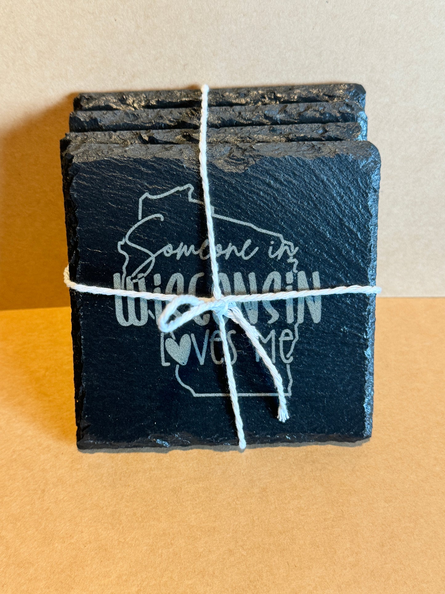 Engraved Slate Coasters – Personalized Rustic Drinkware Gift