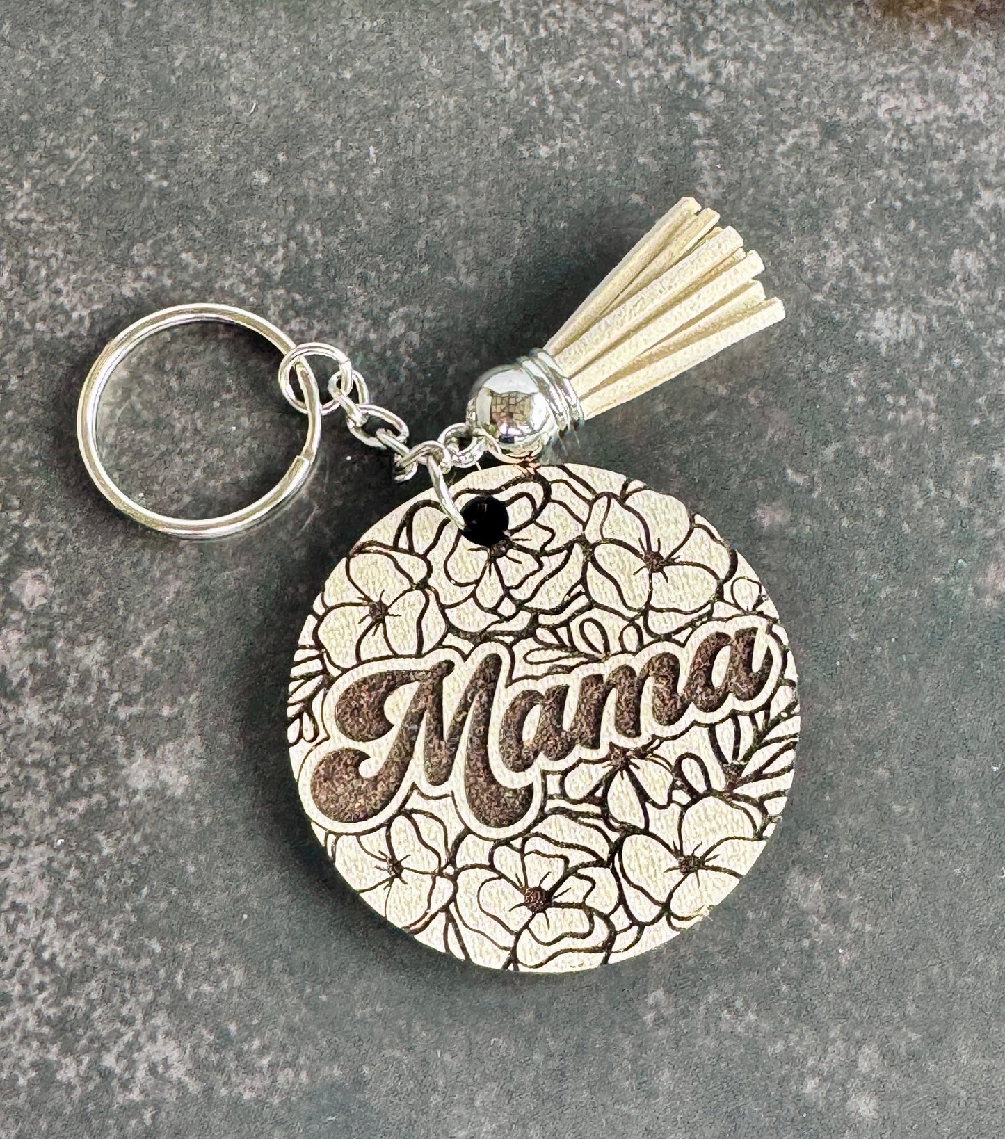 Floral Laser Engraved Keychain – Wood Mama or Grandma Charm