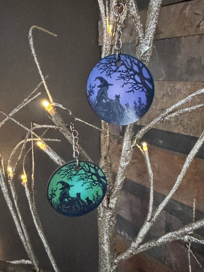 Dark Forest Witch Keychain – Gothic Charm in Purple or Green