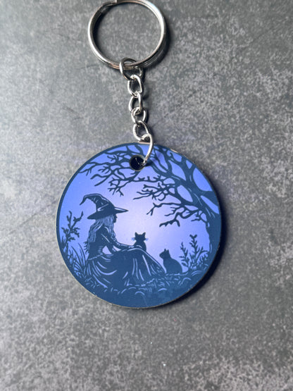 Dark Forest Witch Keychain – Gothic Charm in Purple or Green