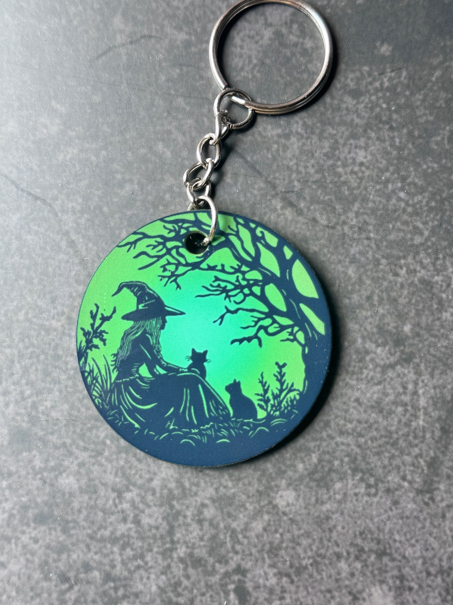 Dark Forest Witch Keychain – Gothic Charm in Purple or Green