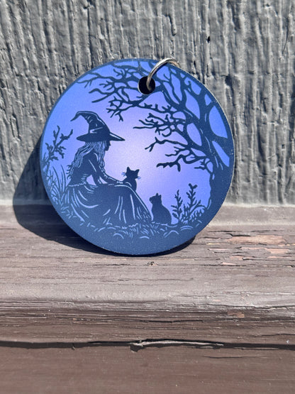 Dark Forest Witch Keychain – Gothic Charm in Purple or Green