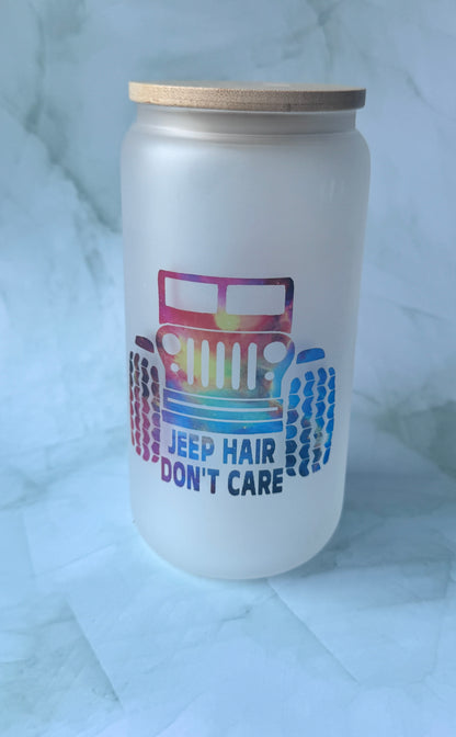 Frosted Glass Mug – Choose from 3 Fun Designs: Sentimental Quote, Jeep Hair Don’t Care, or Dramatic Unicorn