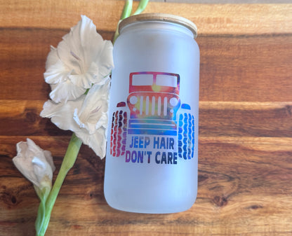 16 oz Frosted Glass Can Tumbler with Bamboo Lid & Straw