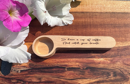 Custom Engraved Coffee Scoop Clip – Personalized Coffee Bag Closer