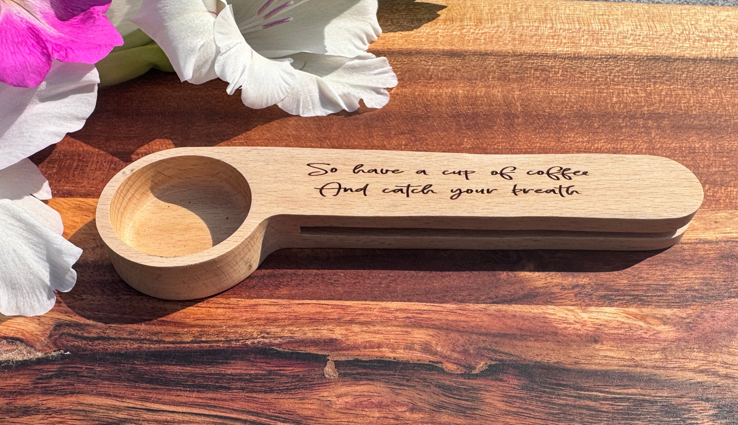 Custom Engraved Coffee Scoop Clip – Personalized Coffee Bag Closer