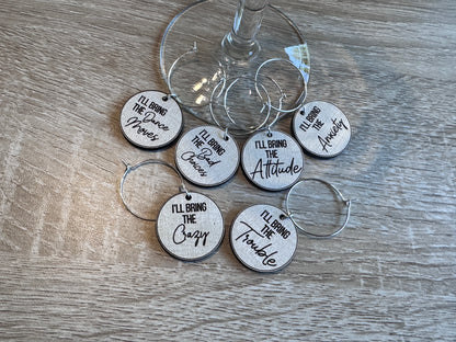 "I'll Bring the Chaos" Wine Charms Set | Laser Engraved, Edgy Party Starters