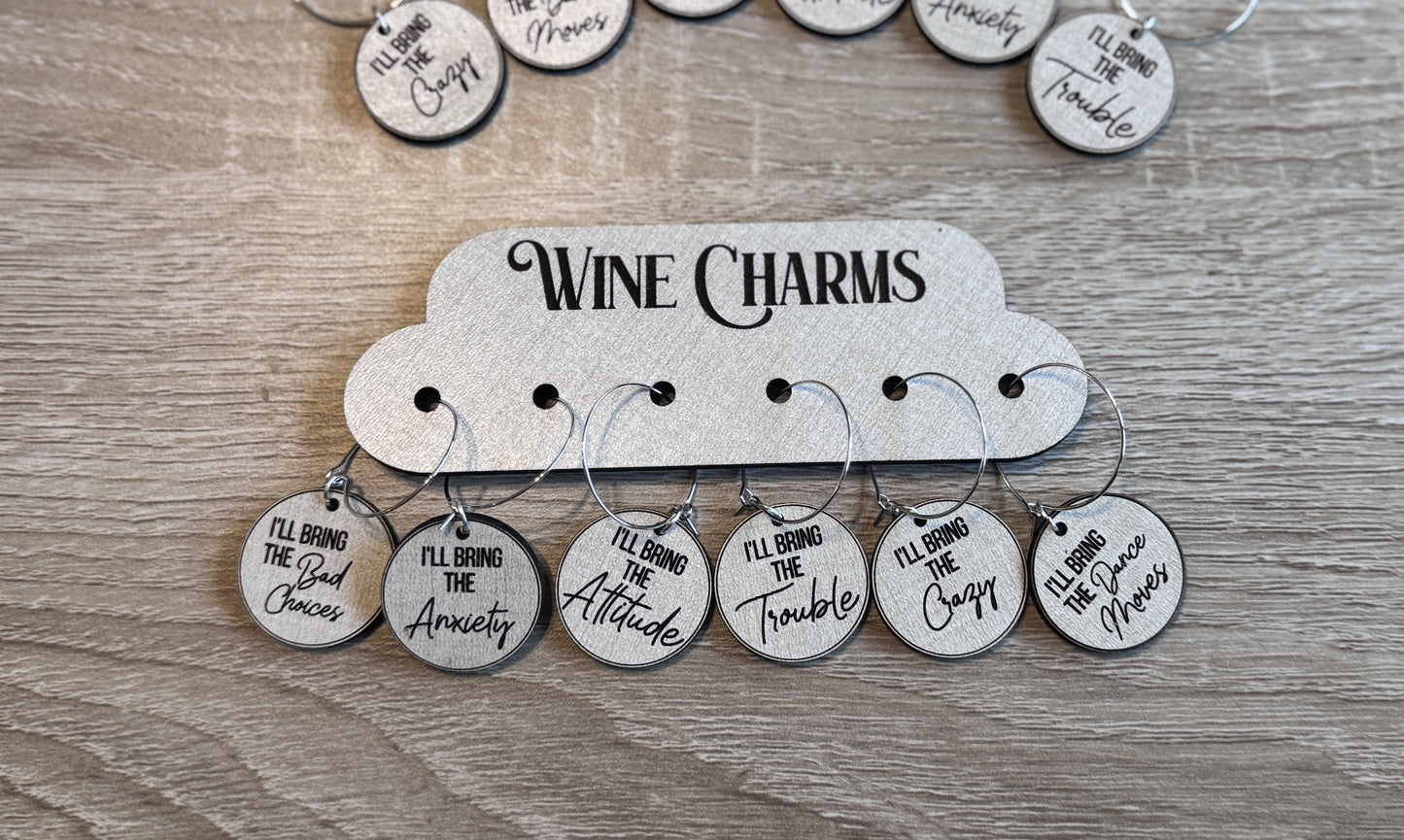 "I'll Bring the Chaos" Wine Charms Set | Laser Engraved, Edgy Party Starters
