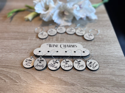"I'll Bring the Chaos" Wine Charms Set | Laser Engraved, Edgy Party Starters
